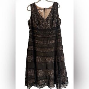 Anne Klein black and nude sleeveless lace party dress.